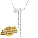 925 Silver Moissanite Flower Tassel Necklace – Sparkling Four-Petal Pendant with Dual Drop Chains, Elegant Light Luxury Jewelry for Daily Wear, Office, Dates, and Semi-Formal Gatherings, Includes GRA Certificate (Moissanite, Premium S925)