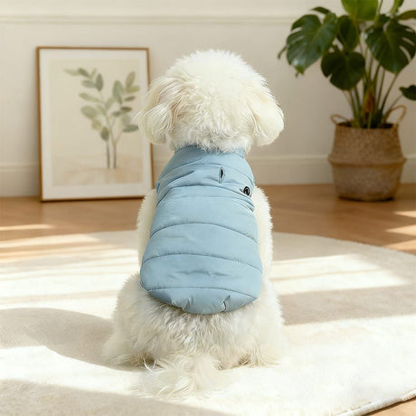 Winter Warm Quilted Vest for Small Pets – Water-Resistant, Fleece-Lined, Easy-On Design with Leash Hole for Indoor and Outdoor Use (L, Blue)