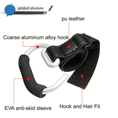Universal Stroller Hooks with PU Leather Straps – Heavy-Duty Aluminum Baby Stroller Organizer for Hanging Bags, Purses, and Diaper Bags on Stroller Handles or Frames (2PCS（Black）)