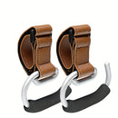 Universal Stroller Hooks with PU Leather Straps – Heavy-Duty Aluminum Baby Stroller Organizer for Hanging Bags, Purses, and Diaper Bags on Stroller Handles or Frames (2PCS（Brown）)