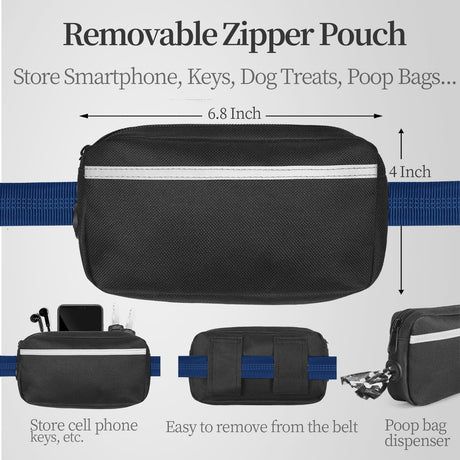 Hands-Free Dog Leash with Waist Belt and Storage Pouch, Shock-Absorbing Bungee Leash for Running, Walking, and Outdoor Adventures, Reflective Safety Design for Night Walks (Bronze)