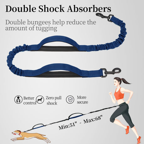 Hands-Free Dog Leash with Waist Belt and Storage Pouch, Shock-Absorbing Bungee Leash for Running, Walking, and Outdoor Adventures, Reflective Safety Design for Night Walks (Lavender)