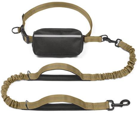 Hands-Free Dog Leash with Waist Belt and Storage Pouch, Shock-Absorbing Bungee Leash for Running, Walking, and Outdoor Adventures, Reflective Safety Design for Night Walks (Navy)