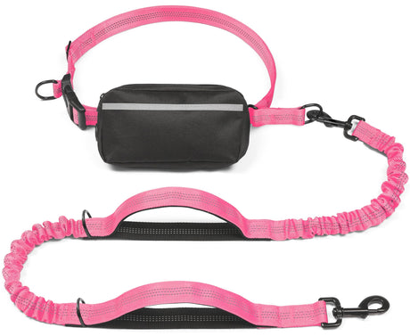 Hands-Free Dog Leash with Waist Belt and Storage Pouch, Shock-Absorbing Bungee Leash for Running, Walking, and Outdoor Adventures, Reflective Safety Design for Night Walks (Navy)