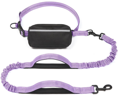 Hands-Free Dog Leash with Waist Belt and Storage Pouch, Shock-Absorbing Bungee Leash for Running, Walking, and Outdoor Adventures, Reflective Safety Design for Night Walks (Pink)