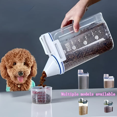 Airtight Food Storage Container with Measuring Cup for Rice, Grains, and Pet Food – Transparent Plastic Canister with Locking Lid, Silicone Seal, and Pour Spout for Kitchen Organization and Freshness (L, White)