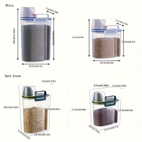 Airtight Food Storage Container with Measuring Cup for Rice, Grains, and Pet Food – Transparent Plastic Canister with Locking Lid, Silicone Seal, and Pour Spout for Kitchen Organization and Freshness (L, White)