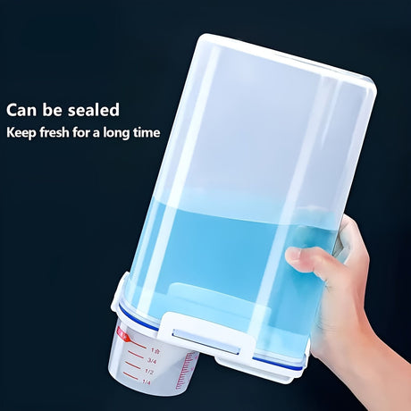 Airtight Food Storage Container with Measuring Cup for Rice, Grains, and Pet Food – Transparent Plastic Canister with Locking Lid, Silicone Seal, and Pour Spout for Kitchen Organization and Freshness (M, White)