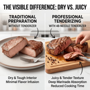 Heavy-duty meat tenderizer with 48 stainless steel needles and a locking mechanism – suitable for tenderizing steaks, beef, pork, turkey, fish, and poultry. Can be used with marinades. The black ABS handle is designed for professional kitchens.