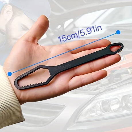 Black multi-functional 5mm thick box wrench, double-ended self-tightening adjustable wrench, wrench diameter 3-17mm, portable hand tool, suitable for automotive and household use.