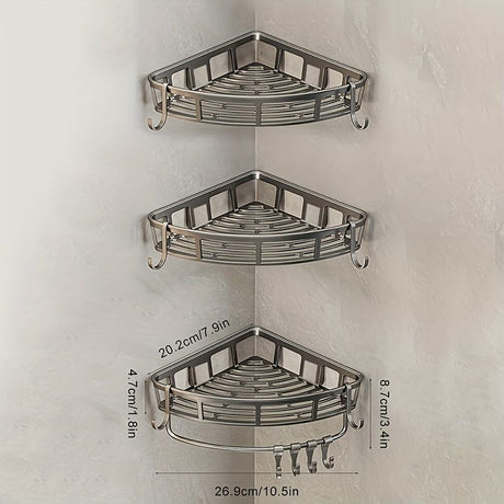 Gray Shower Caddy 3-Tier Corner Caddy Shower Hooks Bathroom Storage Rust-Resistant