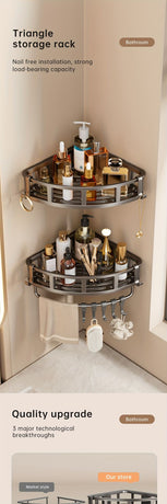Gray Shower Caddy 3-Tier Corner Caddy Shower Hooks Bathroom Storage Rust-Resistant