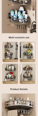 Gray Shower Caddy 3-Tier Corner Caddy Shower Hooks Bathroom Storage Rust-Resistant