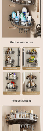 Gray Shower Caddy 3-Tier Corner Caddy Shower Hooks Bathroom Storage Rust-Resistant