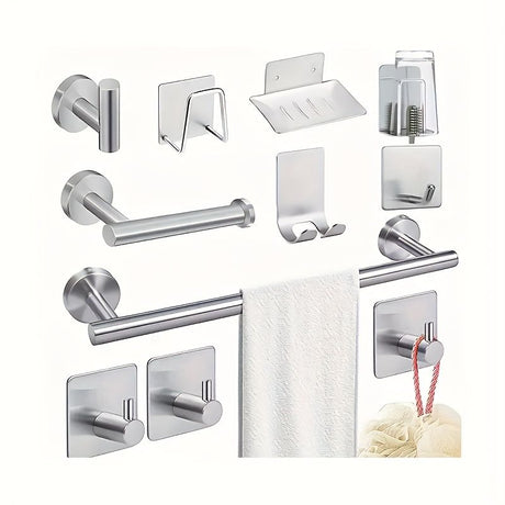 Silver Gray Bathroom Shower Accessories 11-Piece Set Towel Bars Hooks Soap Dishes Bathroom