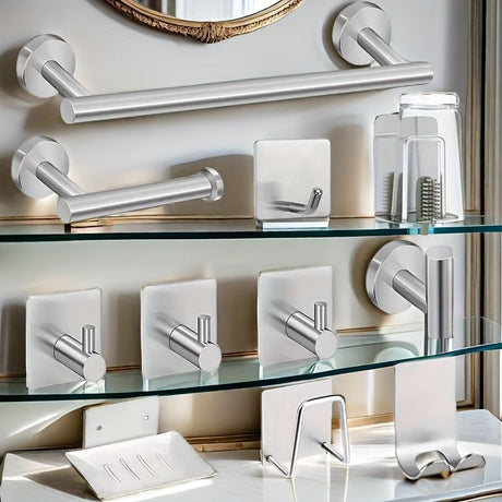 Silver Gray Bathroom Shower Accessories 11-Piece Set Towel Bars Hooks Soap Dishes Bathroom