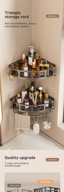 Gray Shower Caddy Corner Caddy 2-Tier Hooks Rod Bathroom Storage Shower Organizer