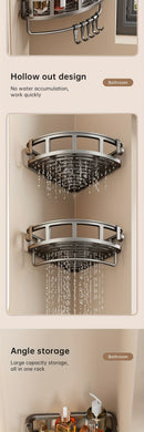 Gray Shower Caddy Corner Caddy 2-Tier Hooks Rod Bathroom Storage Shower Organizer