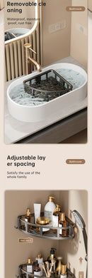 Gray Shower Caddy Corner Caddy 2-Tier Hooks Rod Bathroom Storage Shower Organizer