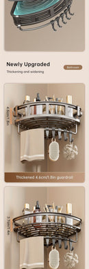 Gray Shower Caddy Corner Caddy 2-Tier Hooks Rod Bathroom Storage Shower Organizer