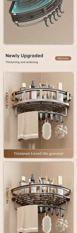 Gray Shower Caddy Corner Caddy 2-Tier Hooks Rod Bathroom Storage Shower Organizer