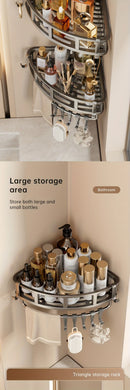 Gray Shower Caddy Corner Caddy 2-Tier Hooks Rod Bathroom Storage Shower Organizer