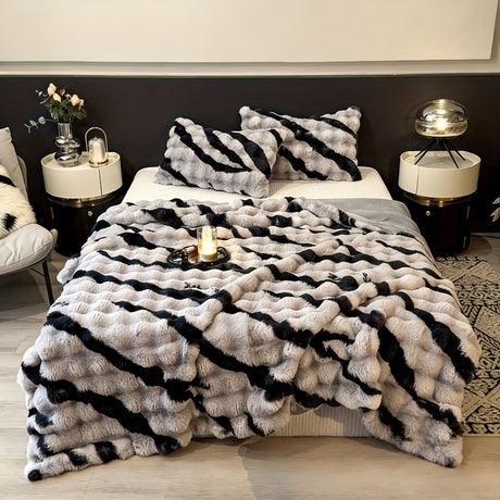 Class A Rabbit Fur Blanket Thickened Blanket Warm Blanket Home Decor Blanket - Gray - Size M  200-230cm