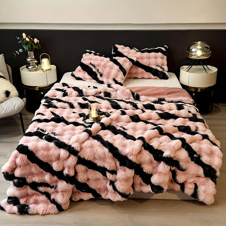 Class A Rabbit Fur Blanket Thickened Blanket Warm Blanket Home Decor Blanket - Pink - Size L  220-240cm