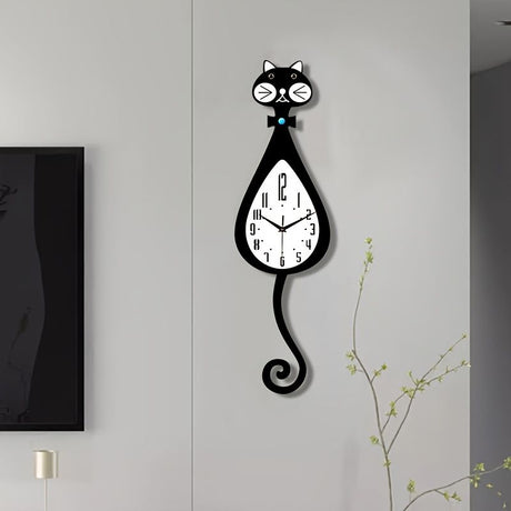 Black Cat-Shaped Clock Home Decor Clock Unique Wall Clock High-Quality Clock Cat