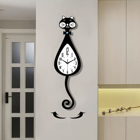 Black Cat-Shaped Clock Home Decor Clock Unique Wall Clock High-Quality Clock Cat