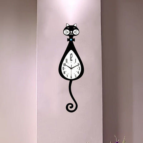 Black Cat-Shaped Clock Home Decor Clock Unique Wall Clock High-Quality Clock Cat