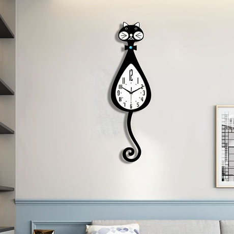 Black Cat-Shaped Clock Home Decor Clock Unique Wall Clock High-Quality Clock Cat