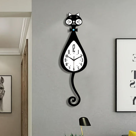 Black Cat-Shaped Clock Home Decor Clock Unique Wall Clock High-Quality Clock Cat