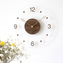Brown Black Modern Wall Clock Transparent Clock Wooden Centre Clock Leaf Hands Clock