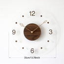 Brown Black Modern Wall Clock Transparent Clock Wooden Centre Clock Leaf Hands Clock