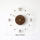 Brown Black Modern Wall Clock Transparent Clock Wooden Centre Clock Leaf Hands Clock