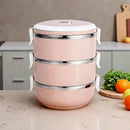 Pink Silver insulated lunch box, three-tier lunch box, lunch container, food storage, hot and cold lunch box, meal prep container, portable lunch box, lunch for work, lunch for school