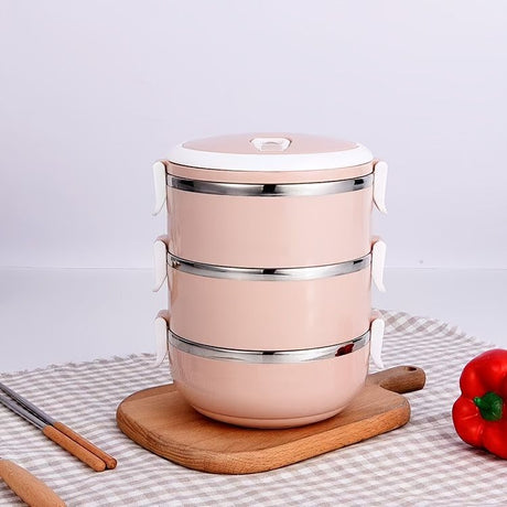 Pink Silver insulated lunch box, three-tier lunch box, lunch container, food storage, hot and cold lunch box, meal prep container, portable lunch box, lunch for work, lunch for school