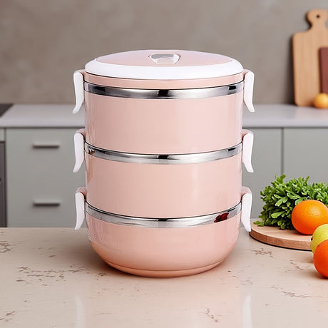 Pink Silver insulated lunch box, three-tier lunch box, lunch container, food storage, hot and cold lunch box, meal prep container, portable lunch box, lunch for work, lunch for school