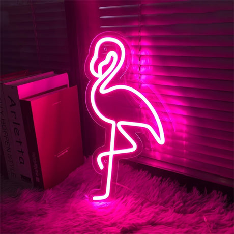 Red White Flamingo Night Light Neon Lamp Tropical Decor Home Accent Pink Light Mood