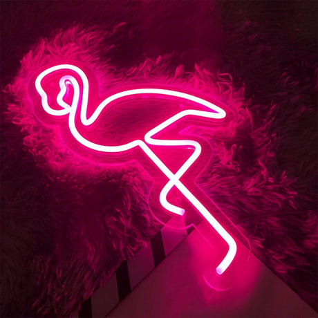 Red White Flamingo Night Light Neon Lamp Tropical Decor Home Accent Pink Light Mood