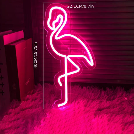 Red White Flamingo Night Light Neon Lamp Tropical Decor Home Accent Pink Light Mood