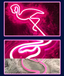 Red White Flamingo Night Light Neon Lamp Tropical Decor Home Accent Pink Light Mood