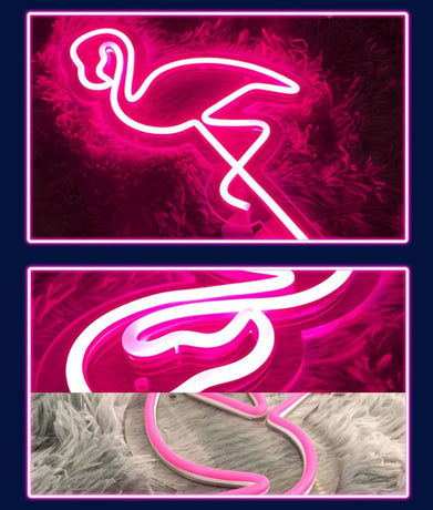 Red White Flamingo Night Light Neon Lamp Tropical Decor Home Accent Pink Light Mood