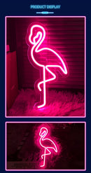 Red White Flamingo Night Light Neon Lamp Tropical Decor Home Accent Pink Light Mood
