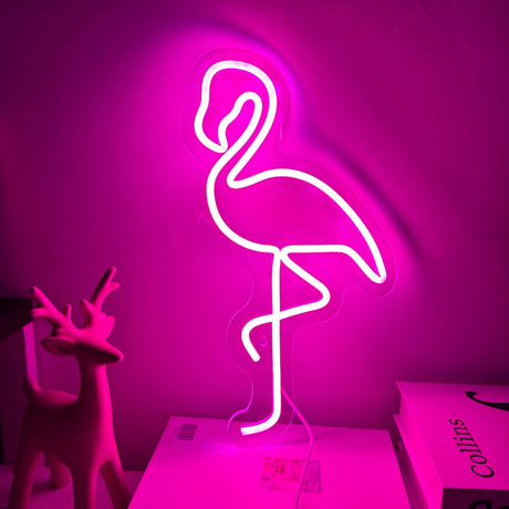Red White Flamingo Night Light Neon Lamp Tropical Decor Home Accent Pink Light Mood