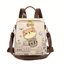 Fashionable Backpack Printed Backpack Double-Shoulder Backpack Cute Cat Print - Beige - Size 29-24-13