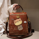 Fashionable Backpack Printed Backpack Double-Shoulder Backpack Cute Cat Print - Beige - Size 29-24-13