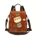 Fashionable Backpack Printed Backpack Double-Shoulder Backpack Cute Cat Print - Pink - Size 29-24-13
