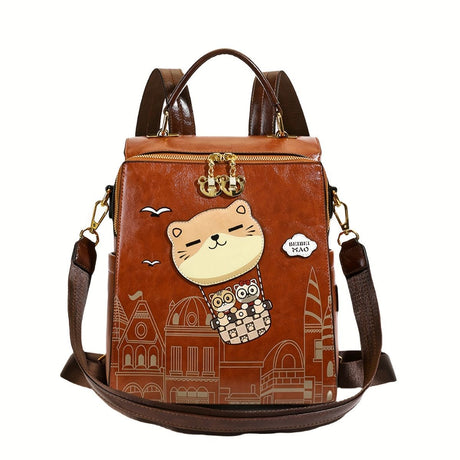 Fashionable Backpack Printed Backpack Double-Shoulder Backpack Cute Cat Print - Pink - Size 29-24-13